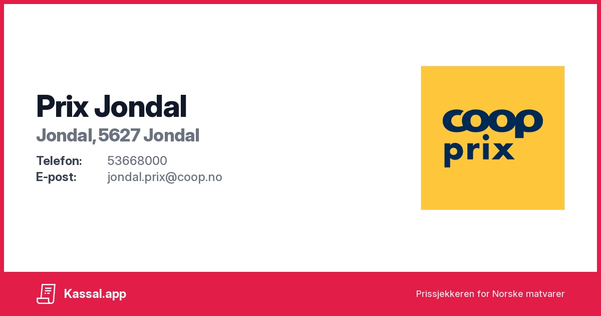 Prix Jondal i Jondal, 5627 Jondal - Kassalapp®