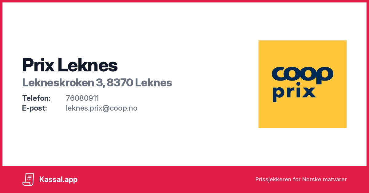 Prix Leknes i Lekneskroken 3, 8370 Leknes - Kassalapp®