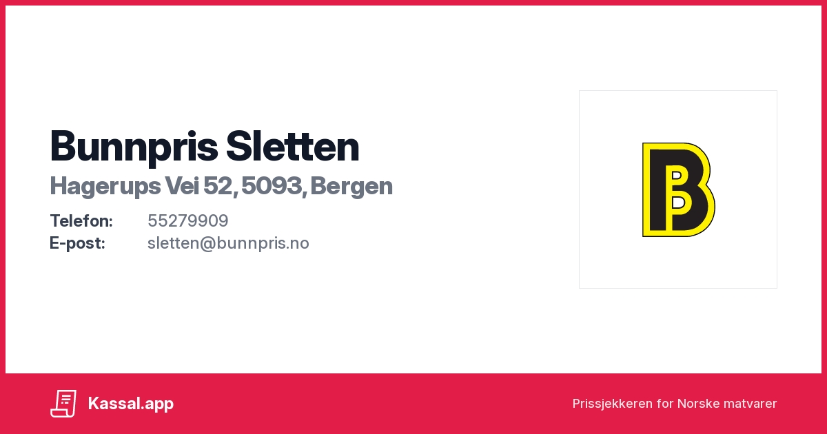 Bunnpris Sletten i Hagerups Vei 52, 5093, Bergen - Kassalapp®