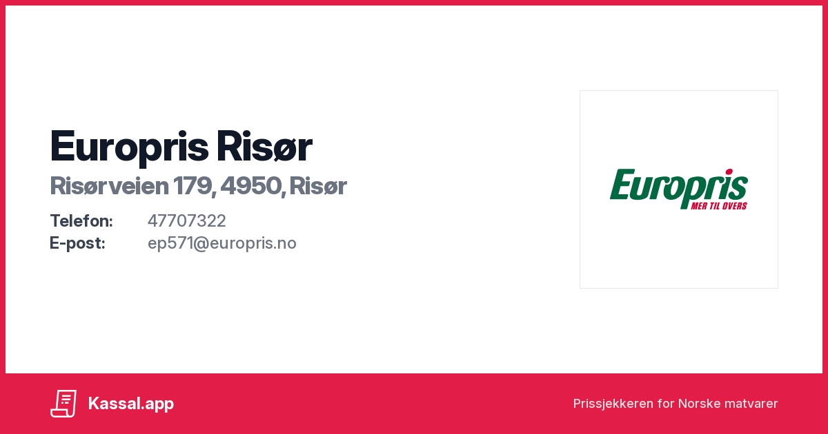 Europris Risør i Risørveien 179, 4950, Risør - Kassalapp®