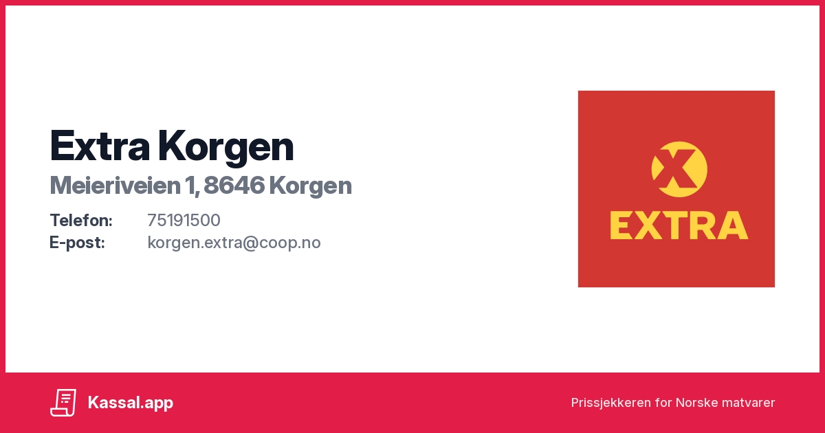 Extra Korgen i Meieriveien 1, 8646 Korgen - Kassalapp®