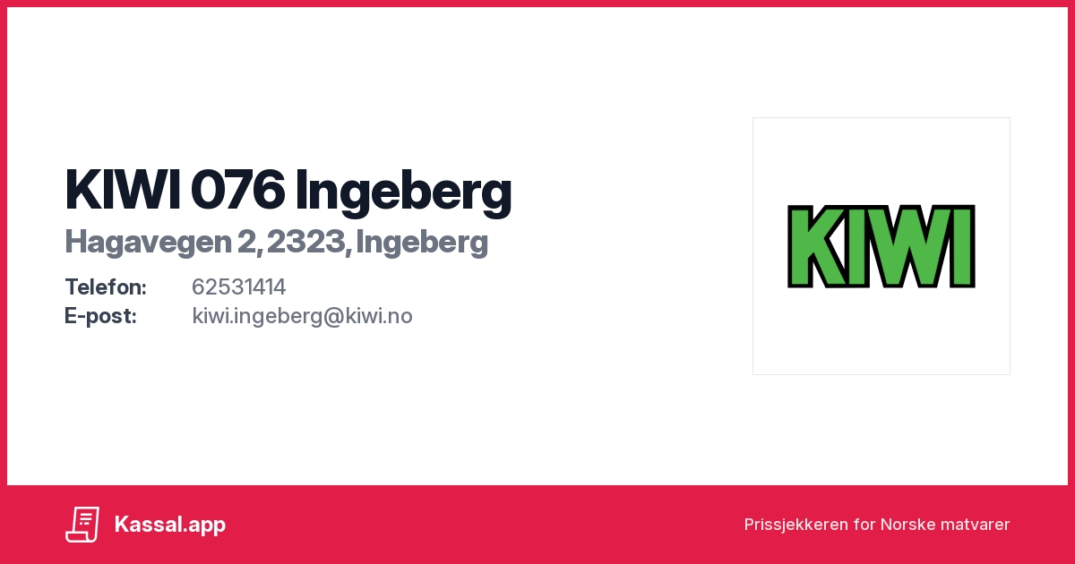 KIWI 076 Ingeberg i Hagavegen 2, 2323, Ingeberg - Kassalapp®