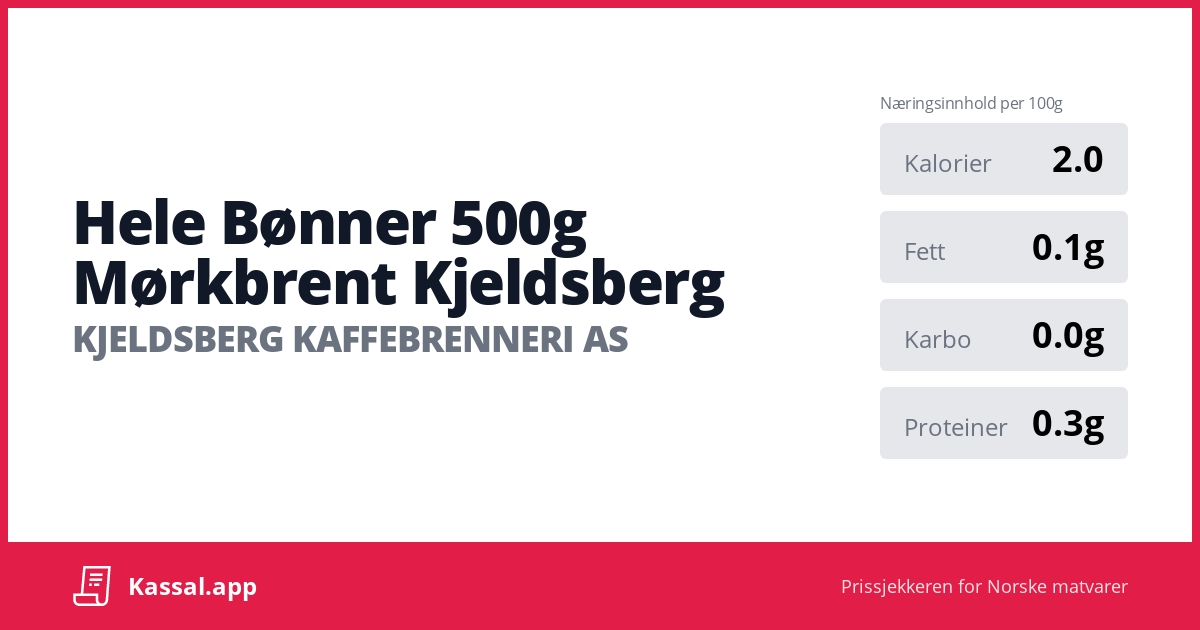 Hele Bønner 500g Mørkbrent Kjeldsberg - Kassalapp®