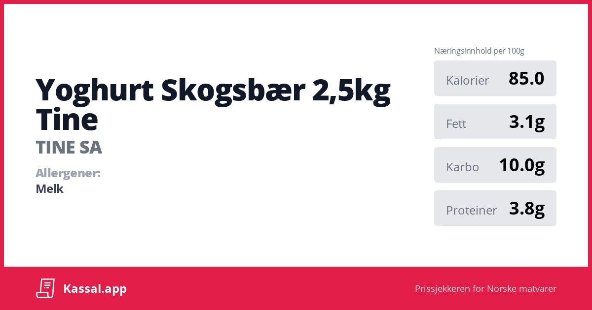 Yoghurt Skogsbær 2,5kg Tine - Kassalapp®