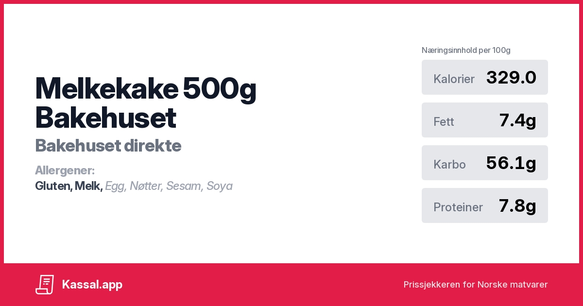 Melkekake 500g Bakehuset - Kassalapp®