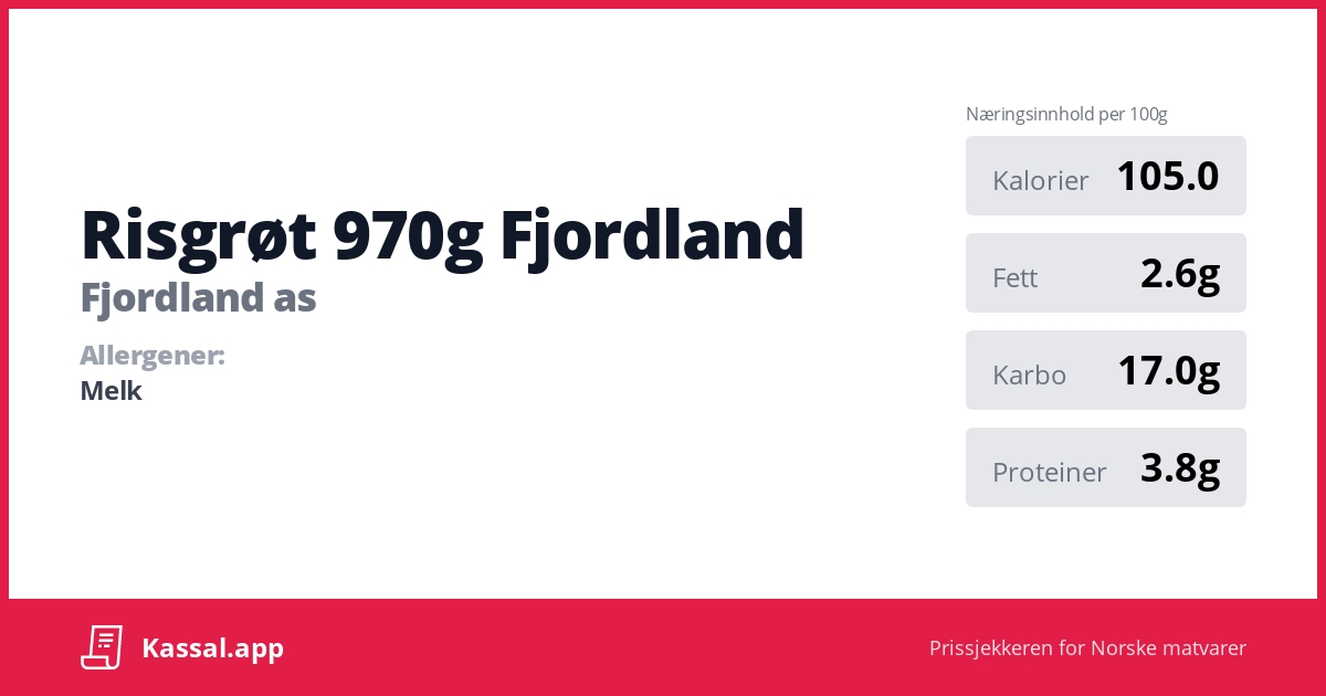 Risgrøt 970g Fjordland - Kassalapp®