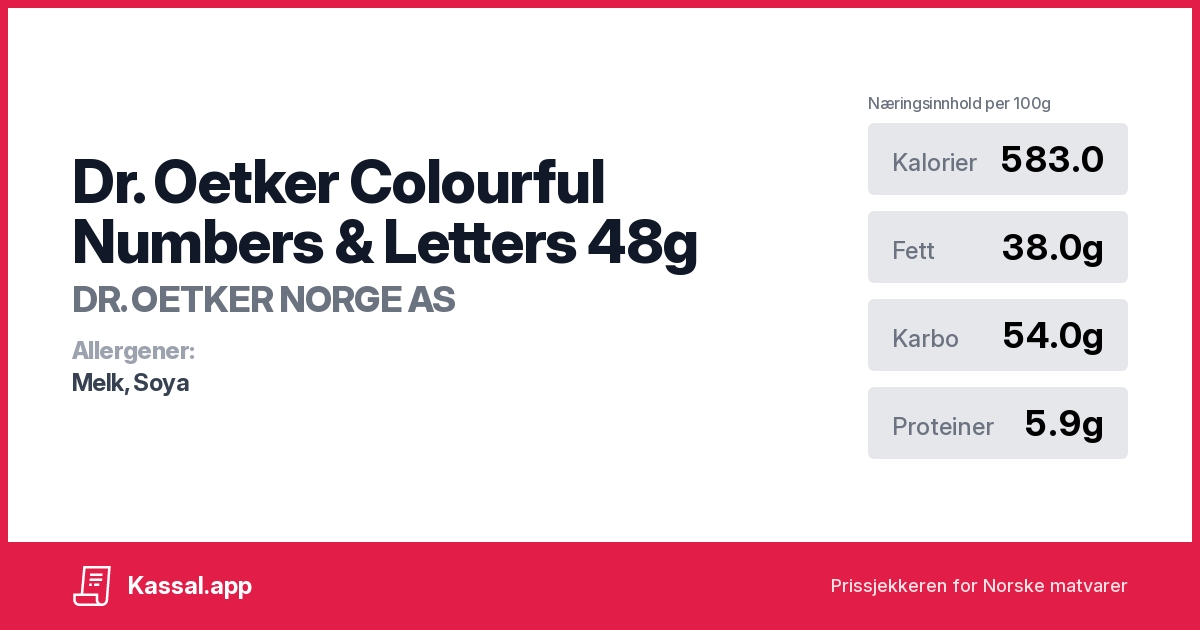 Dr Oetker Colourful Numbers And Letters 48g 🧾kassalapp