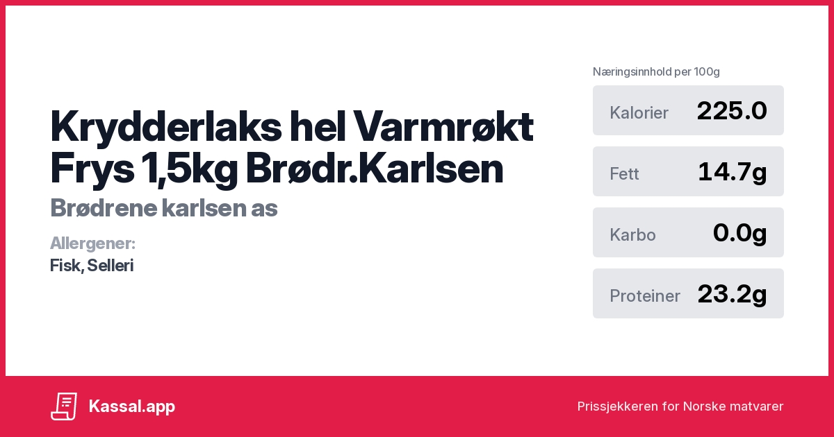 Krydderlaks hel Varmrøkt Frys 1,5kg Brødr.Karlsen - Kassalapp®