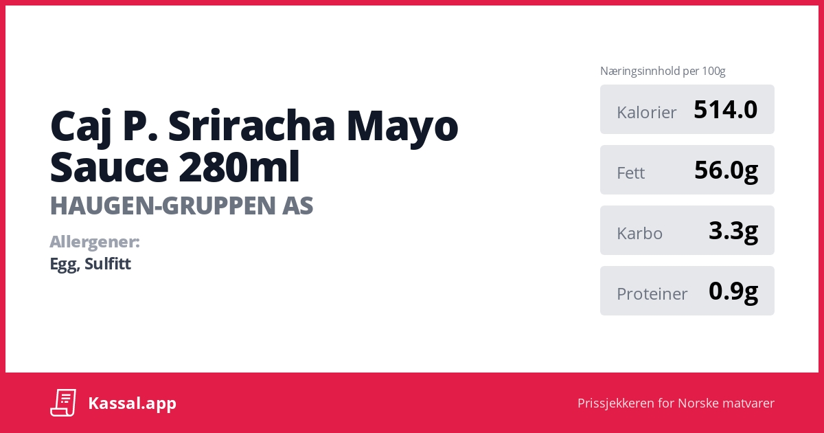 Caj P. Sriracha Mayo Sauce 280ml Kassalapp®