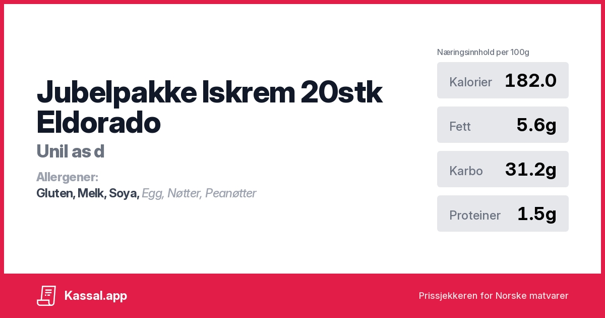 Jubelpakke Iskrem 20stk Eldorado - Kassalapp®