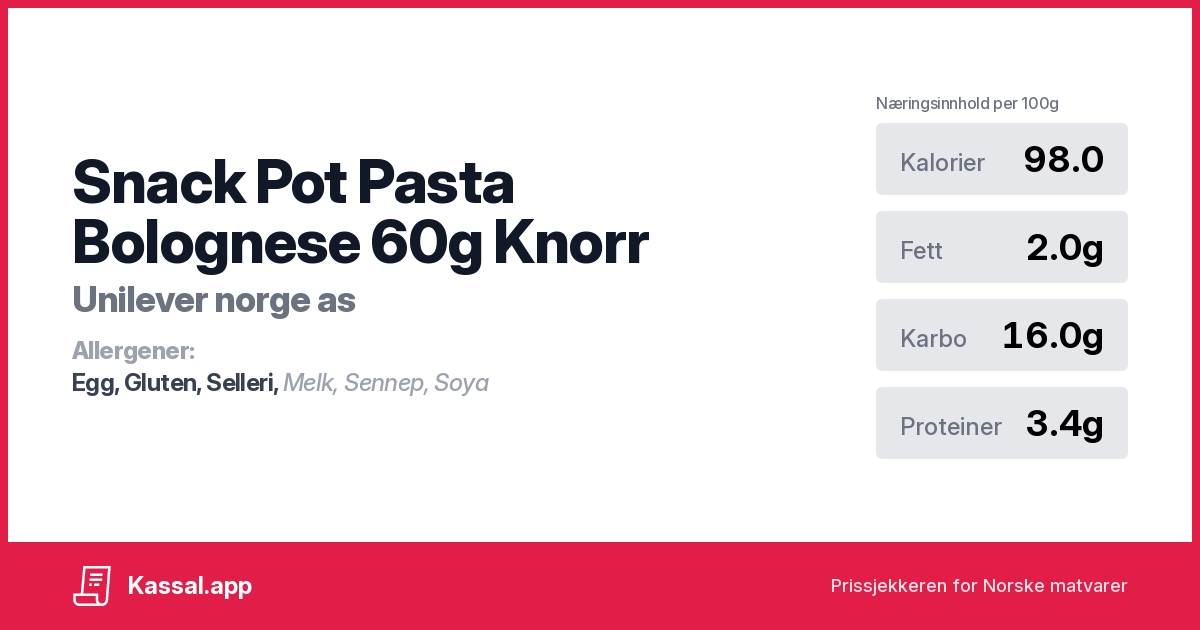 Snack Pot Pasta Bolognese 60g Knorr Kassalapp®