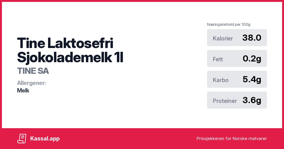 Tine Laktosefri Sjokolademelk 1l Kassalapp®