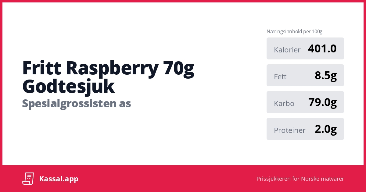 Fritt Raspberry 70g Godtesjuk - Kassalapp®