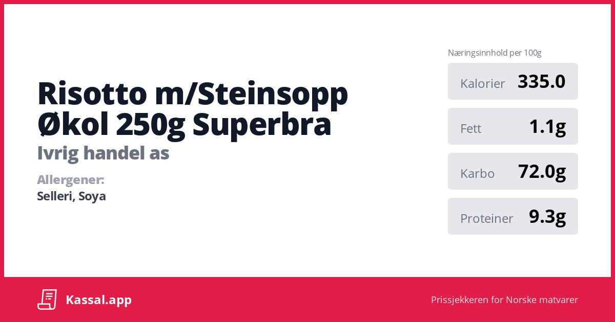 Risotto m/Steinsopp Økol 250g Superbra - Kassalapp®