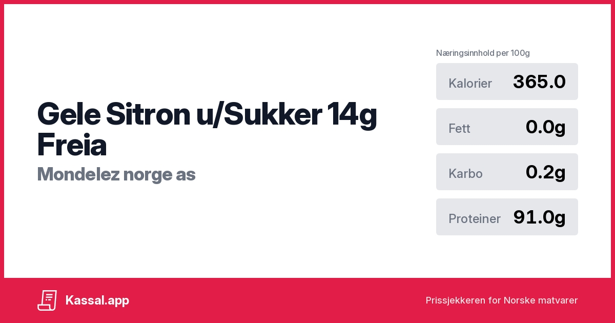Gele Sitron u/Sukker 14g Freia - Kassalapp®