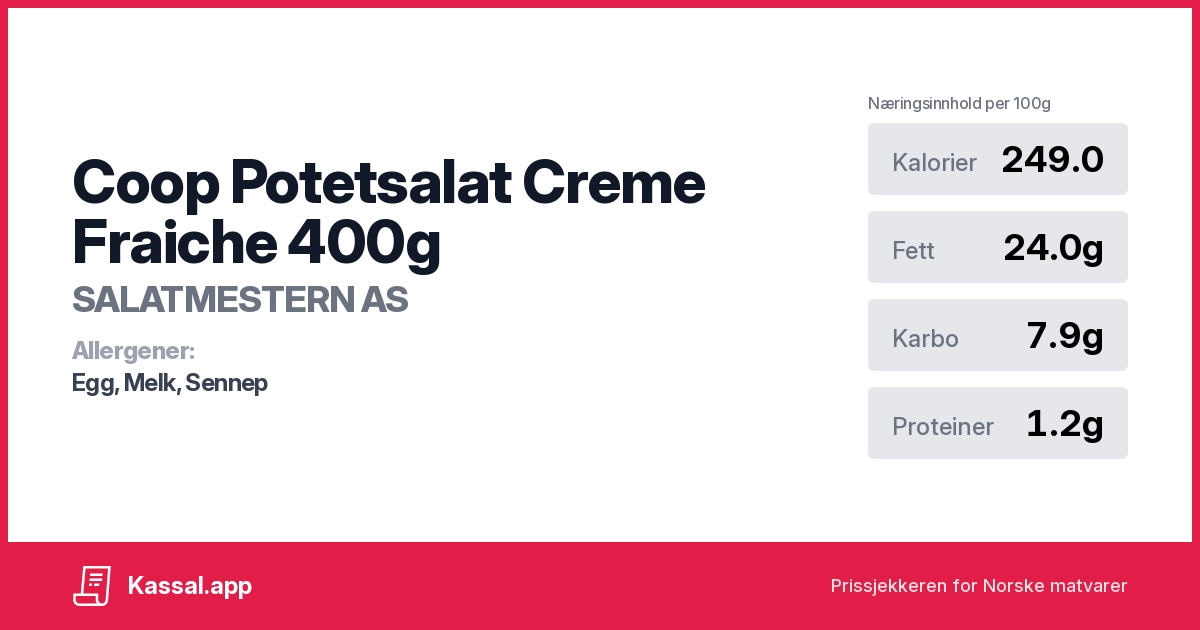 Coop Potetsalat Creme Fraiche 400g - Kassalapp®