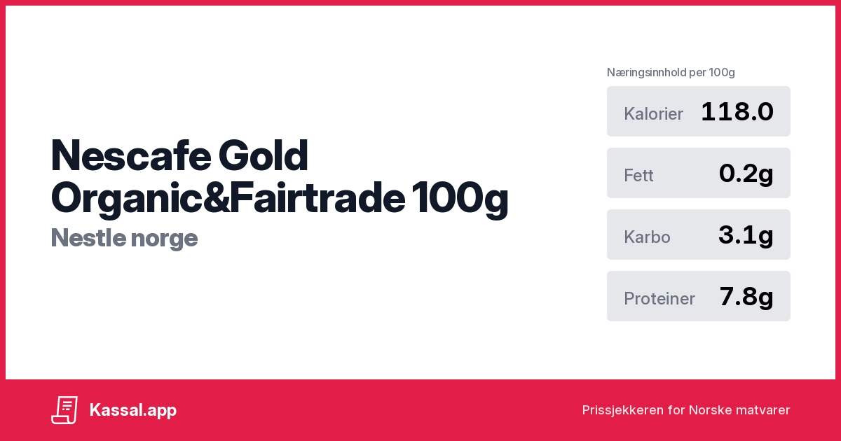 Nescafe Gold Organic&Fairtrade 100g Kassalapp®