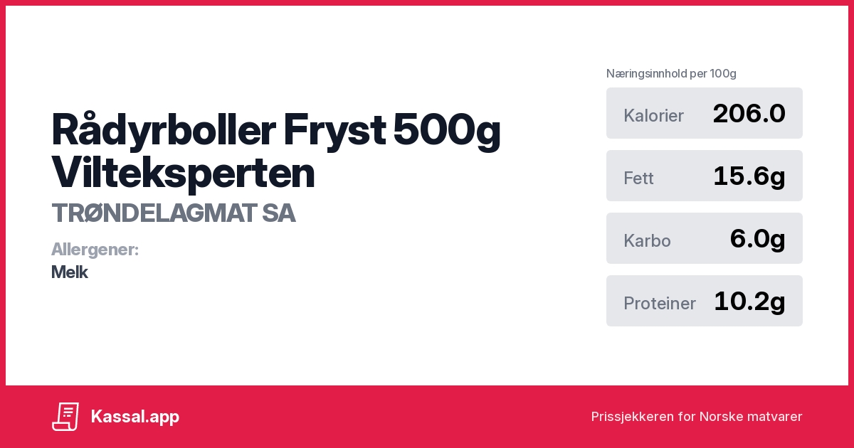 Rådyrboller Fryst 500g Vilteksperten - Kassalapp®