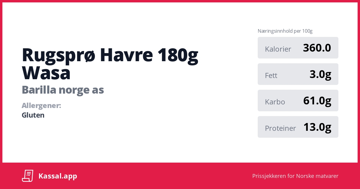 Rugsprø Havre 180g Wasa - Kassalapp®