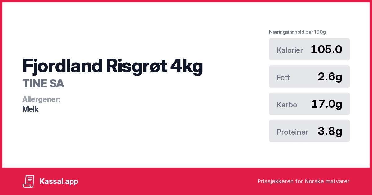 Fjordland Risgrøt 4kg - Kassalapp®