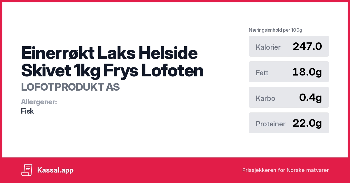 Einerrøkt Laks Helside Skivet 1kg Frys Lofoten - Kassalapp®