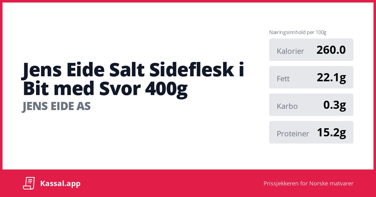 Jens Eide Salt Sideflesk i Bit med Svor 400g - Kassalapp®
