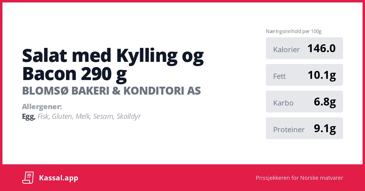 Salat med Kylling og Bacon 290 g - Kassalapp®