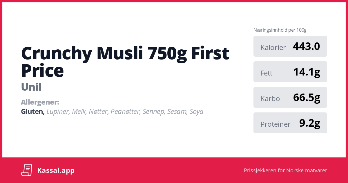 Crunchy Musli 750g First Price - Kassalapp®