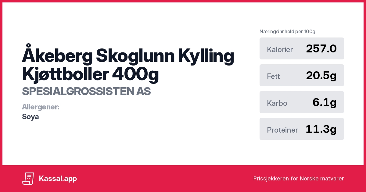 Åkeberg Skoglunn Kylling Kjøttboller 400g - Kassalapp®