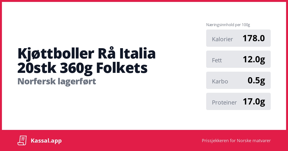 Kjøttboller Rå Italia 20stk 360g Folkets Kassalapp