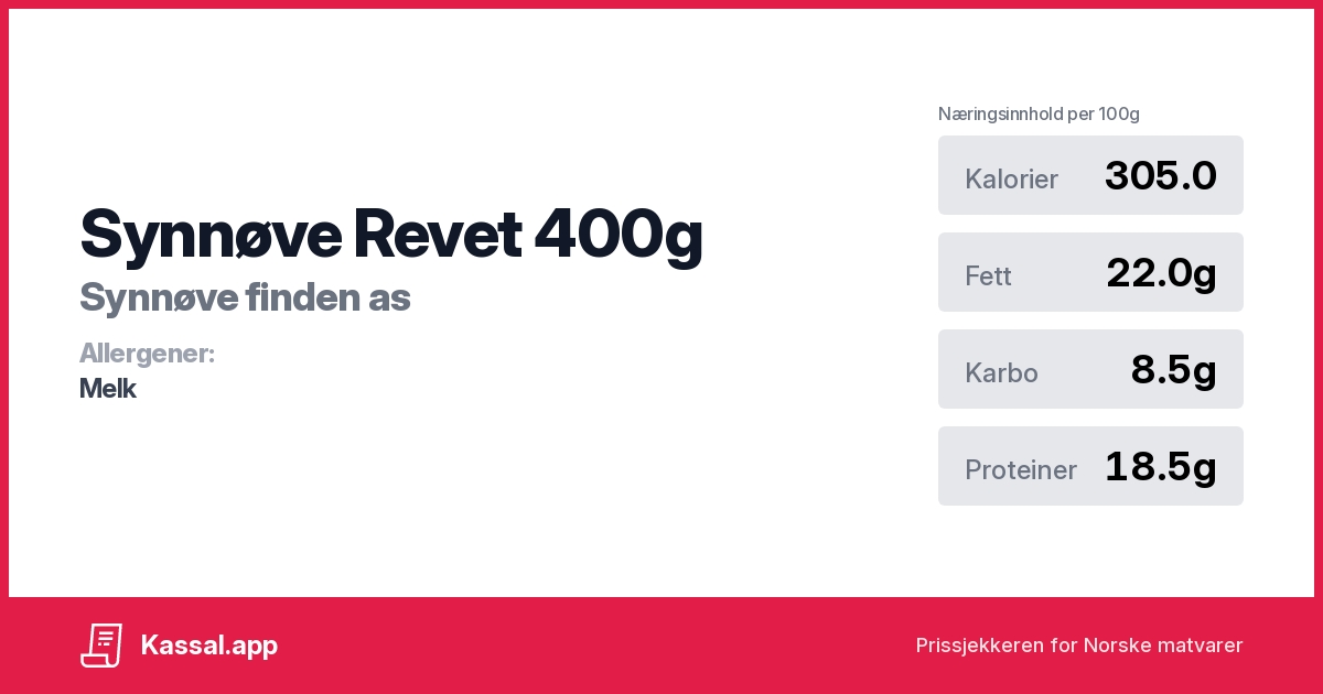 Synnøve Revet 400g - 🧾Kassalapp