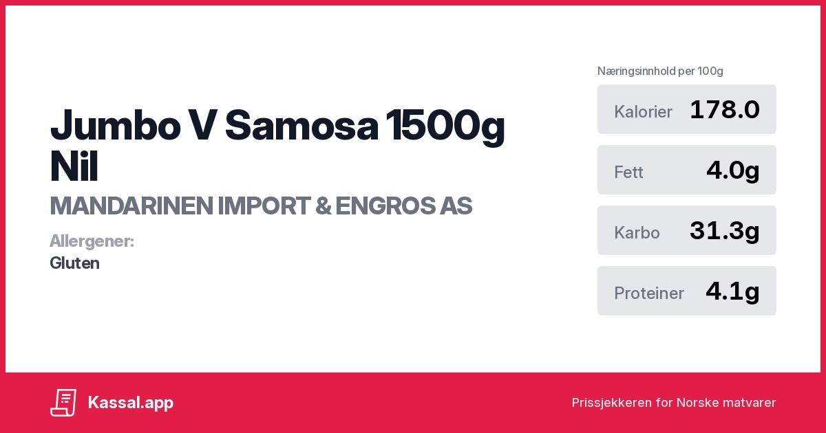 Jumbo V Samosa 1500g Nil - Kassalapp®