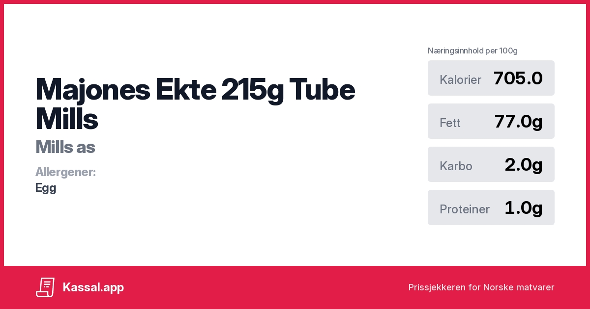 Majones Ekte 215g Tube Mills - Kassalapp®