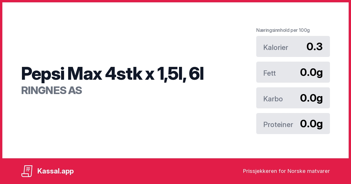 Pepsi Max 4stk x 1,5l, 6l - Kassalapp®