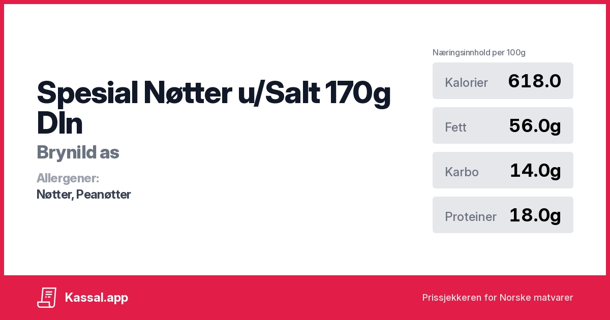 Spesial Nøtter u/Salt 170g Dln - Kassalapp®