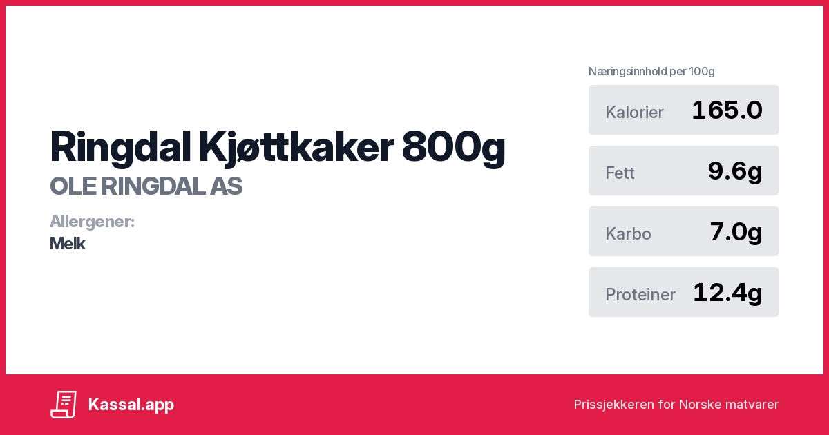 Ringdal Kjøttkaker 800g - Kassalapp®