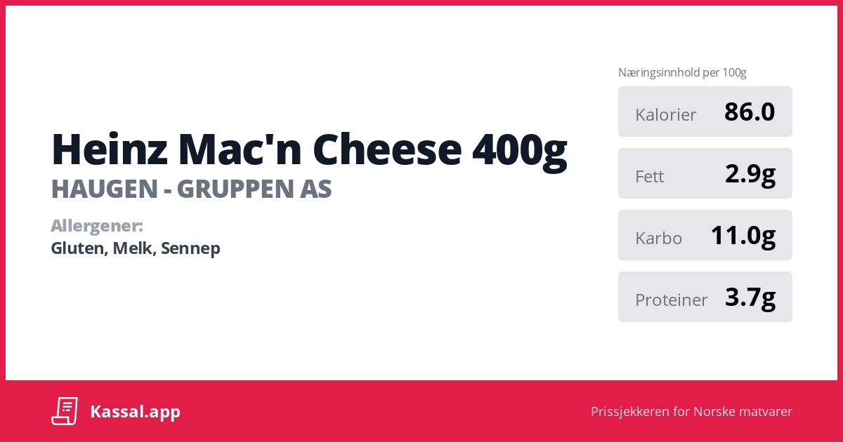 Heinz Macn Cheese 400g Kassalapp®