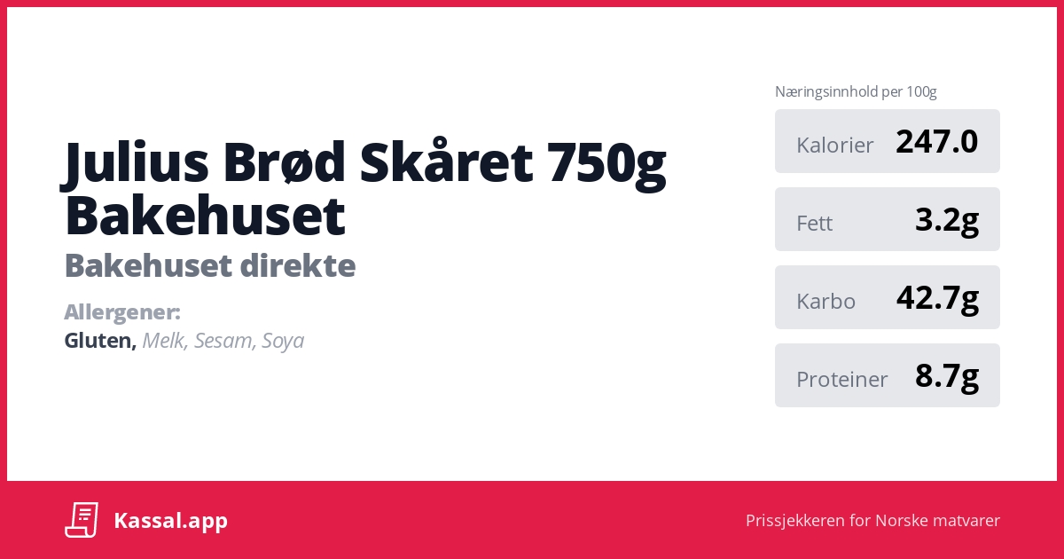 Julius Brød Skåret 750g Bakehuset - Kassalapp®