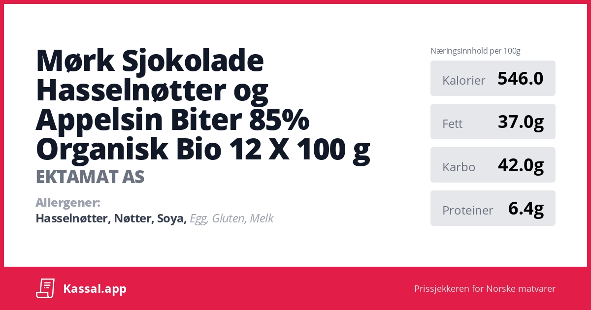 Mørk Sjokolade Hasselnøtter og Appelsin Biter 85% Organisk Bio 12 X 100 ...