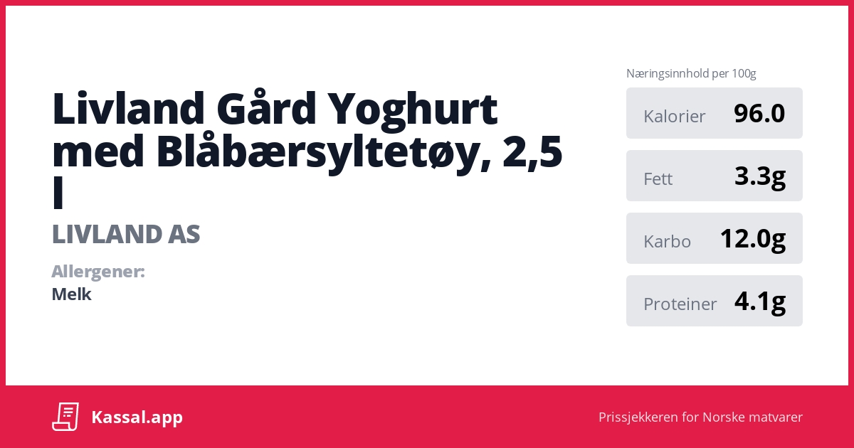 Livland Gård Yoghurt med Blåbærsyltetøy, 2,5 l - Kassalapp®
