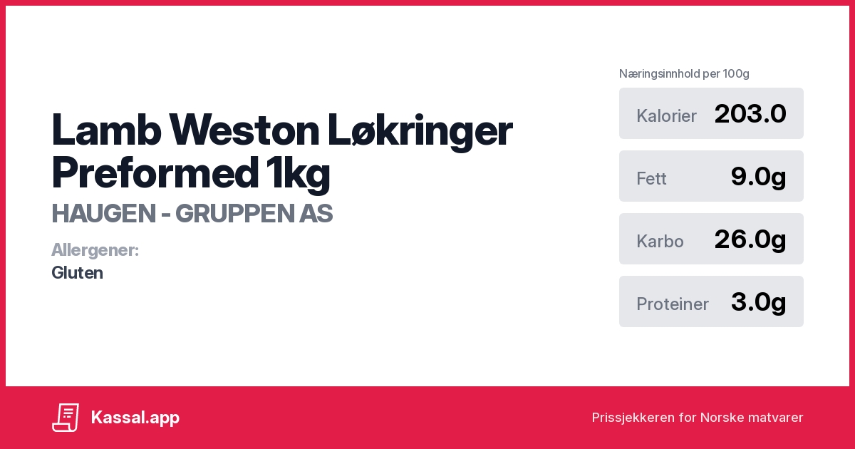Lamb Weston Løkringer Preformed 1kg Kassalapp®
