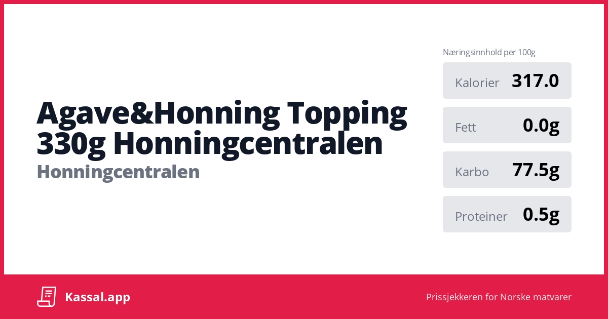 Agave&Honning Topping 330g Honningcentralen - Kassalapp®