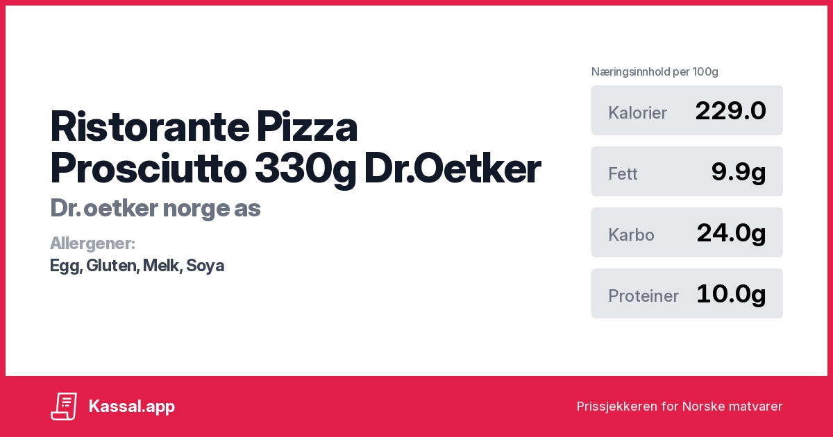 Ristorante Pizza Prosciutto 330g Dr.Oetker Kassalapp®