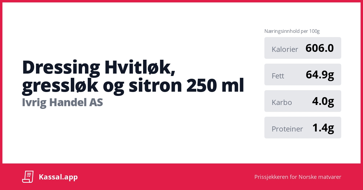 Dressing Hvitløk, gressløk og sitron 250 ml Kassalapp®