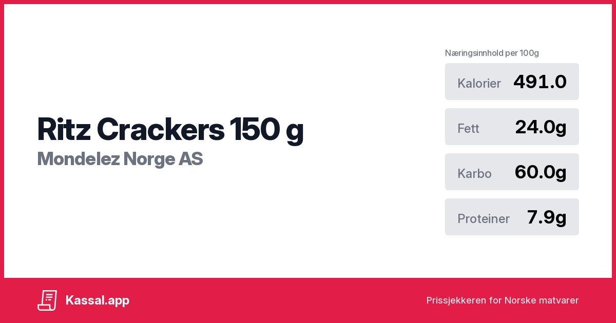 Ritz Crackers 150 g - Kassalapp®