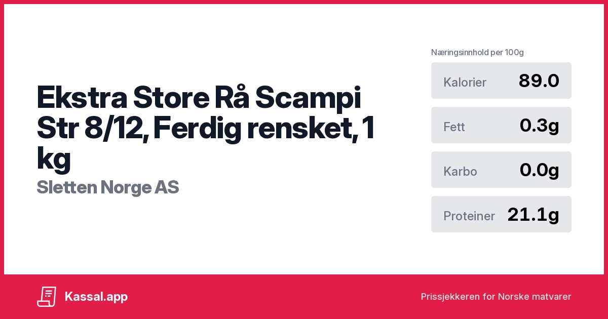 Ekstra Store Rå Scampi Str 8/12, Ferdig rensket, 800 g - Kassalapp®