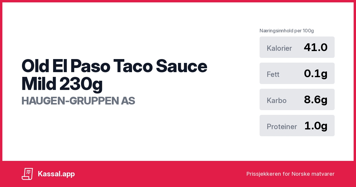 Old El Paso Taco Sauce Mild 230g Kassalapp®