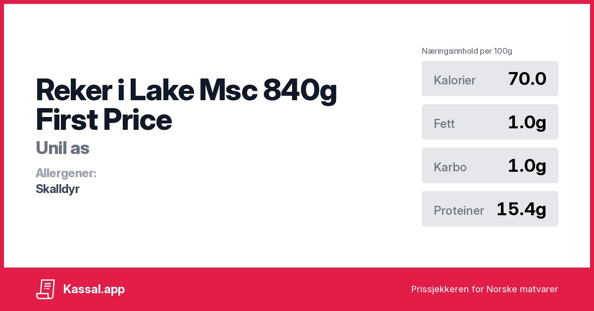 Reker i Lake Msc 775g First Price - Kassalapp®