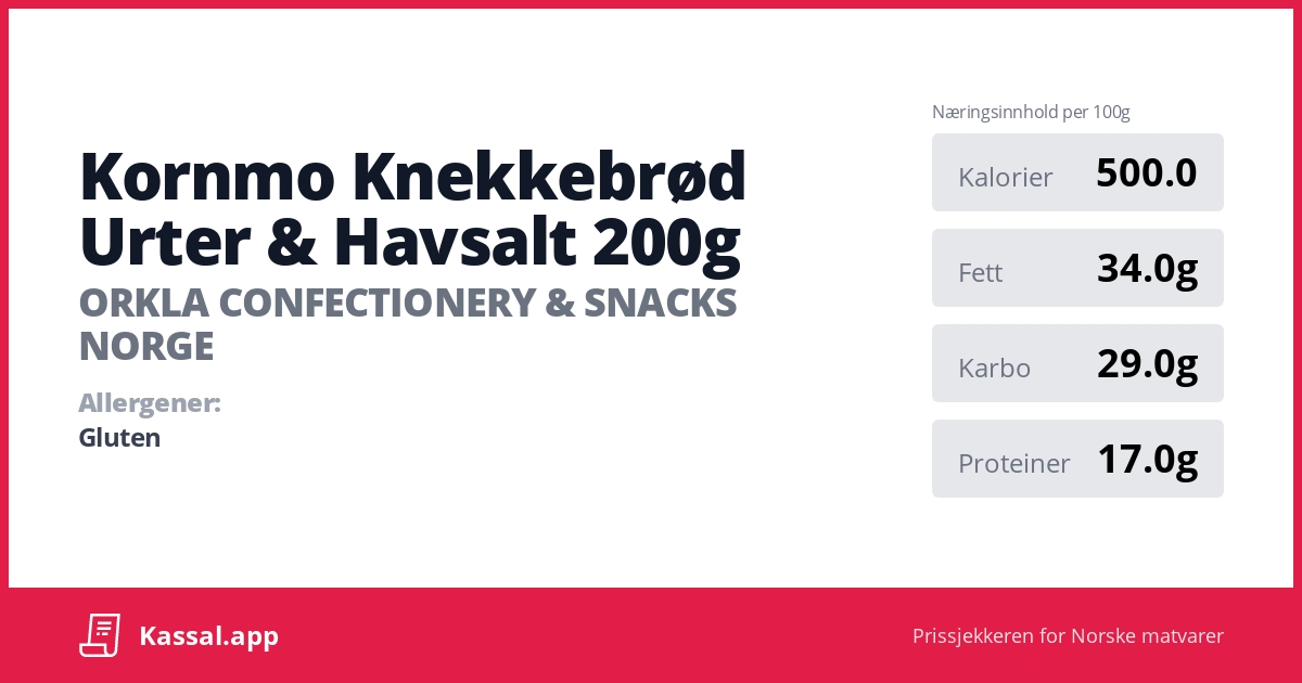 Kornmo Knekkebrød Urter & Havsalt 200g - Kassalapp®