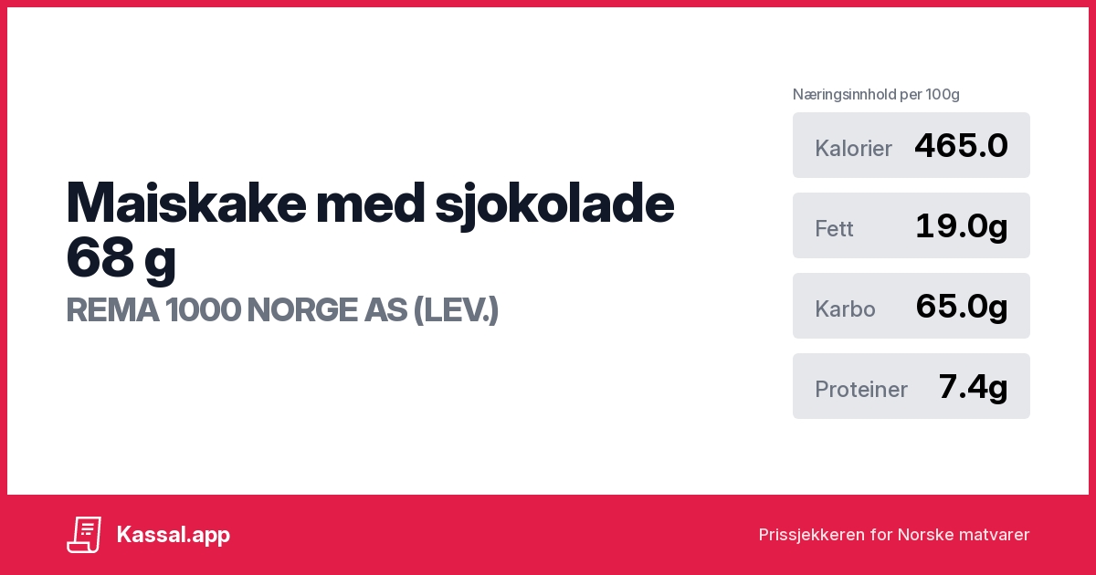 Maiskake med sjokolade 68 g - Kassalapp®